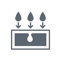 Icon using illustrated raindrops to demonstrate how waterproofers penetrate surfaces and fill gaps that water can get to.