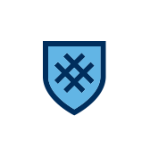 Hashmark shield icon and text, “…scuff- and peel-resistance make sure it doesn’t leave a mark, and protects your hard work…”